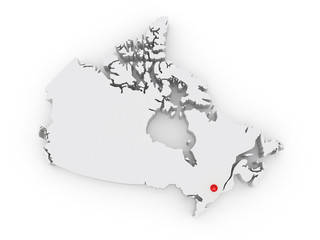 Three-dimensional map of Canada.