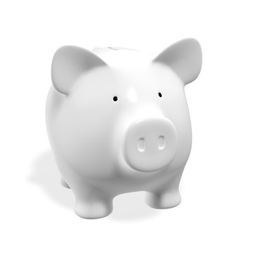 Piggy bank - white pig on white background