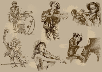 Fototapeta na wymiar Musicians - Hand drawings illustrations into vector set