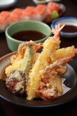 Tempura Shrimps and Crab tempura with Vegetables. Japanese Cuisi