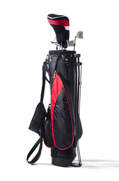 Black And Red Golf Bag, Isolated