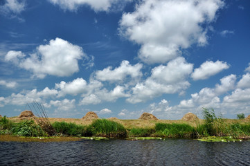 Fototapeta na wymiar High water on a channel in Danube delta