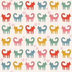 Cute pattern with cats in love