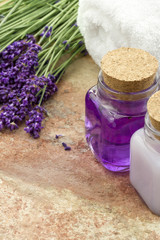 Fototapeta na wymiar Spa wellness products of lavender