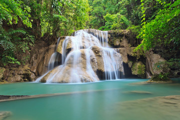 Fototapeta na wymiar Hui Mae Kamin Waterfall in National Park, Kanchanaburi, Thailand
