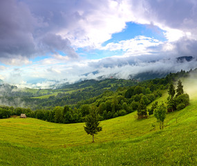 Morning landscape in the mountains. Carpathian