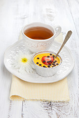 Panna cotta on white table