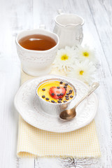 Panna cotta on white table
