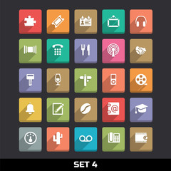 Trendy Vector Icons With Long Shadow Set 4