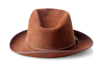 brown male felt hat isolated on white background