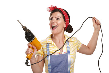 pretty funny girl  struggling with some housework - 54093244