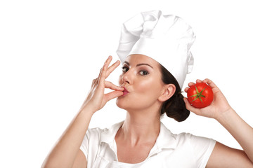 young woman chef showing ingredients for italian food - 54094063