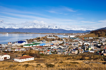 Ushuaia. Colourful houses in the Patagonian city, Argentina - obrazy, fototapety, plakaty