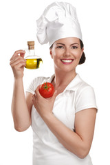 young woman chef showing ingredients for italian food - 54094621