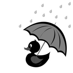duck with umbrella and rain drops