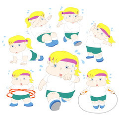 illustration of overweight girl fitness collection