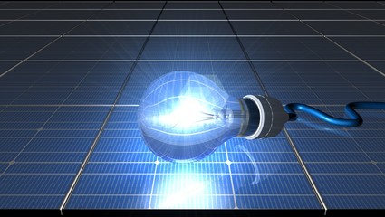 ampoule allumée - panneaux solaires