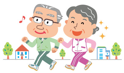 ウォーキング　高齢者　男女