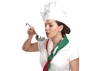 young woman chef showing ingredients for italian food - 54096637