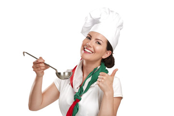 young woman chef showing ingredients for italian food - 54096642