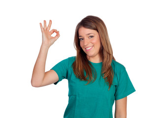 Fototapeta premium Attractive casual girl saying Ok