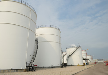 big Industrial oil tanks in a refinery