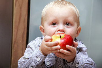 Little boy eating apple