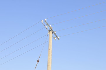 Telephone poles and wires and the blue sky