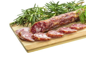 Salami with rosemary, basil and tomato