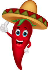 Chili cartoon with sombrero hat