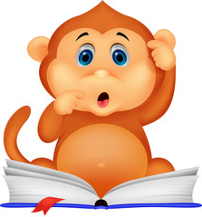 Cute monkey cartoon reading book