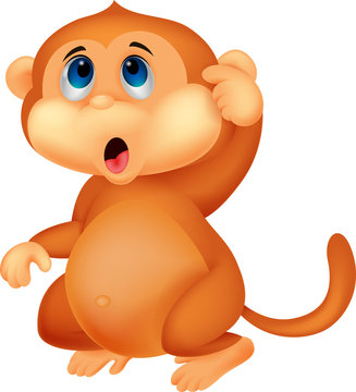 Cute monkey cartoon thinking