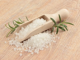 rosmary bath salt with wooden spoon