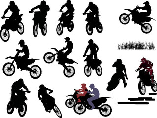 Obraz premium isolated silhouettes of men on motorcycles