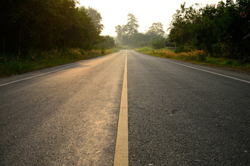 road in golden sunset