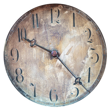 Vintage weathered clock face isolated on white