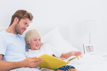 Portrait of a smiling father reading a story to his son