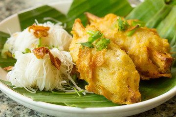 Fried shrimp on sugar cane