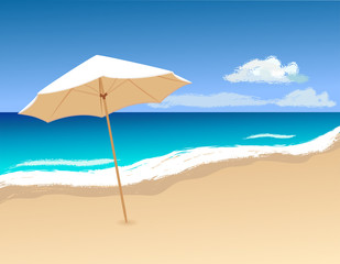 Sun umbrella on the beach. Beautiful landscape vector