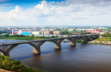 Fototapeta premium Molitovsky bridge through Oka River. Russia