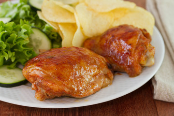 fried chicken with chips on plate