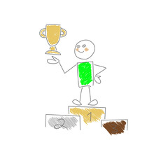 funny illustration of winner standing on podium