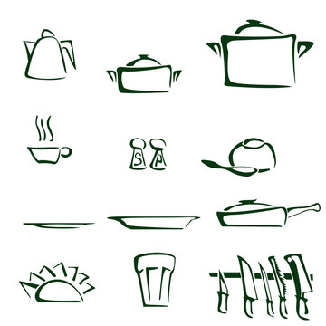 cartoon illustration of set of kitchen tools
