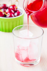 Delicious sweet berry lemonade of cherry pour out into the glass