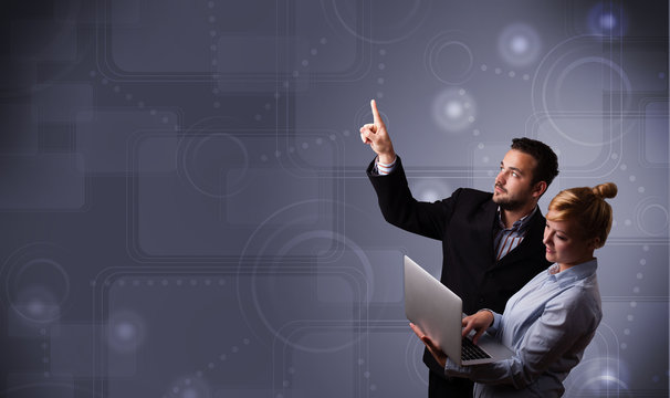 Young couple touching copy space