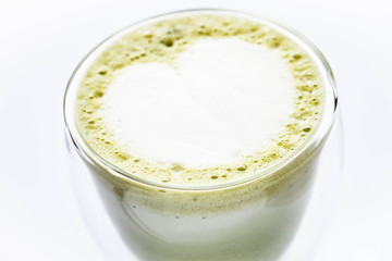 Matcha green tea latte isolated on white background