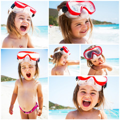 Bambina al mare con maschera Collage
