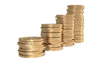 Diagram of golden dollar coins on white