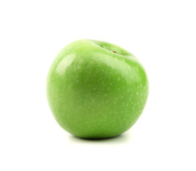 Granny Smith of apple from low perspective.
