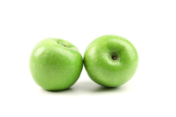 Granny Smith of apple from low perspective.